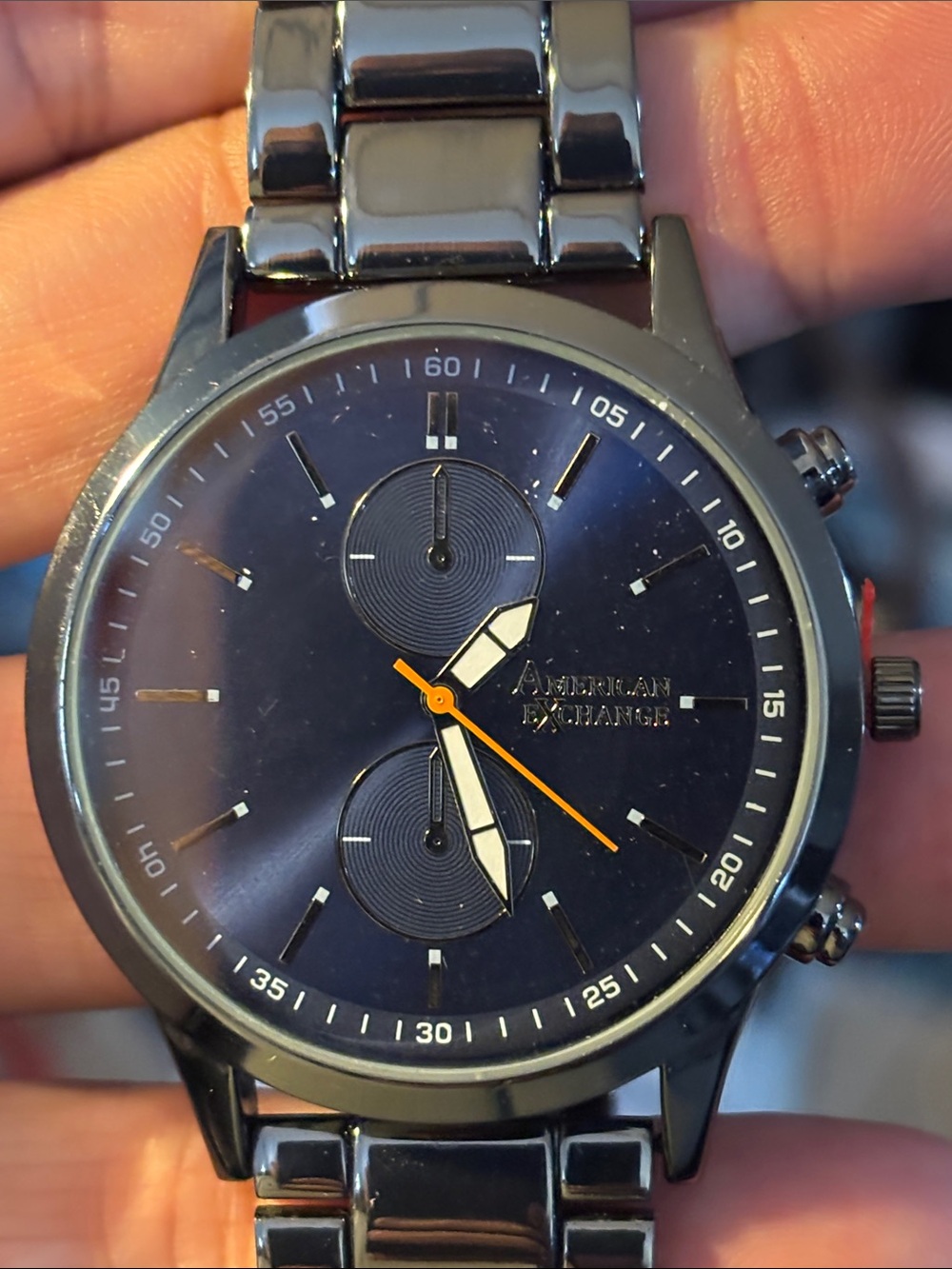 American Exchange Navy Dial Black Stainless Steel Men’s Chronograph Watch